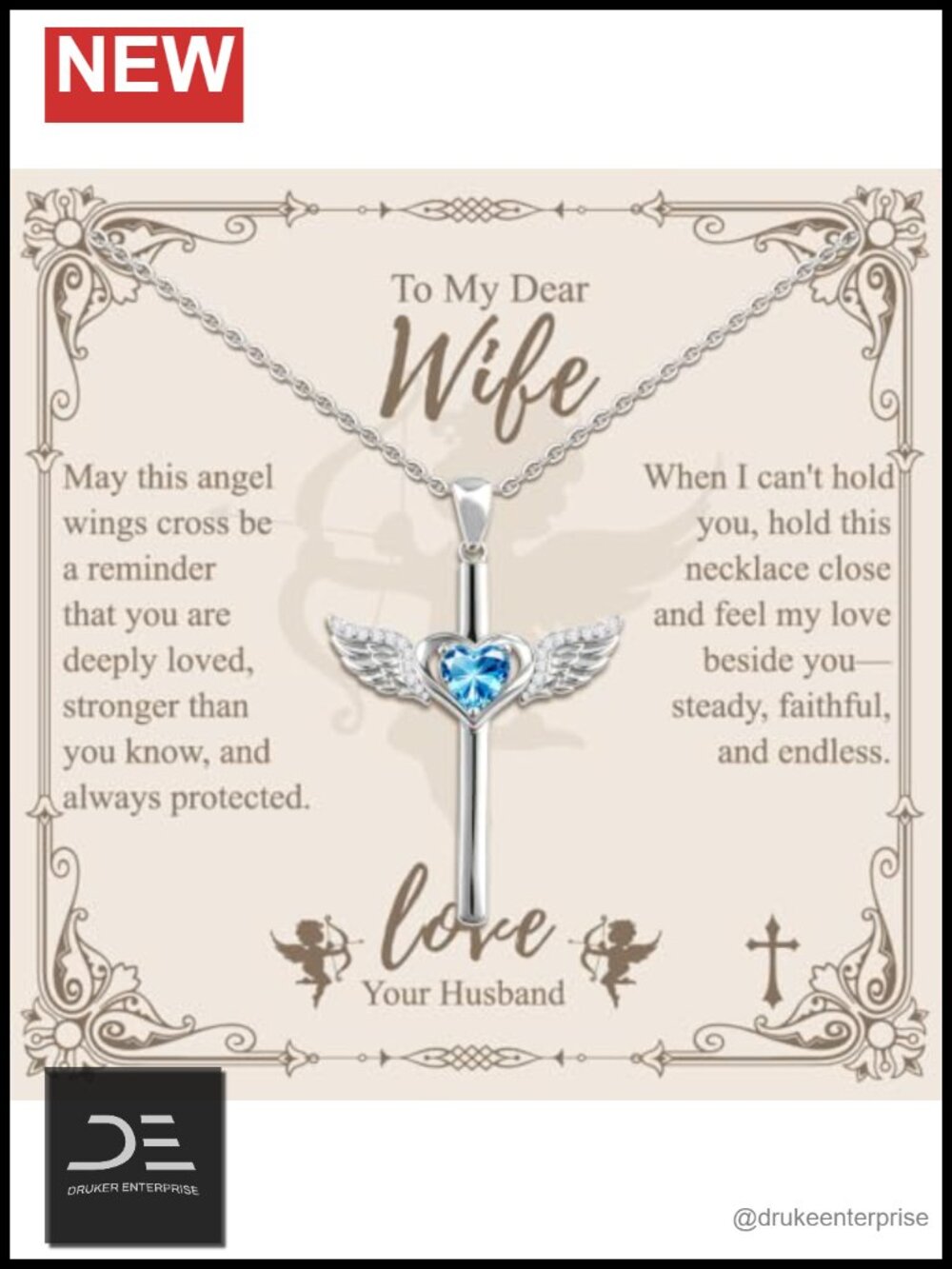 Angel Wings Cross Heart Birthstone Pendant Necklace 925 Sterling Silver 18K